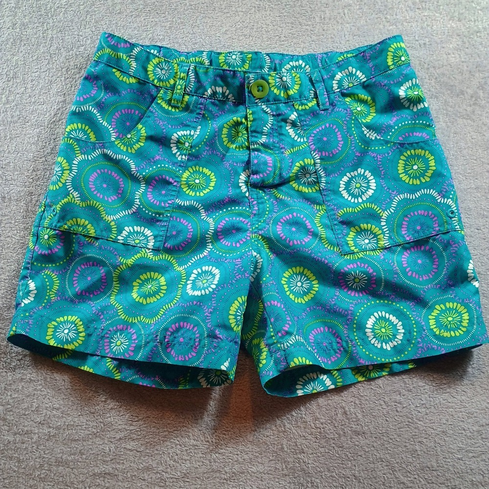 The North Face Girls Shorts Teal Mandala Print L 14/16 Adjustable Waist Running